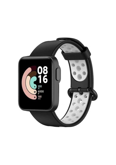Xiaomi Mi Watch Lite Uyumlu Delikli Spor Silikon Kordon, Siyah/beyaz Açık Kahverengi
