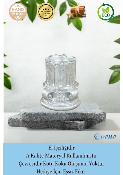 Mumluk Şamdan Tealight Mum Uyumlu Tarihi Sütun Model - Gümüş