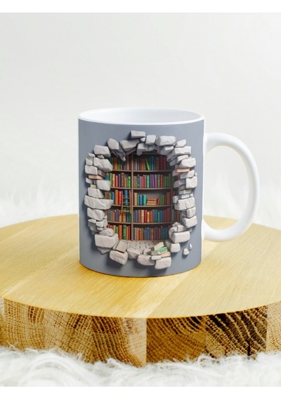 Deepcraft 3d Görünümlü Kitaplık1 Mug Hediyelik Kupa 300ml Beyaz