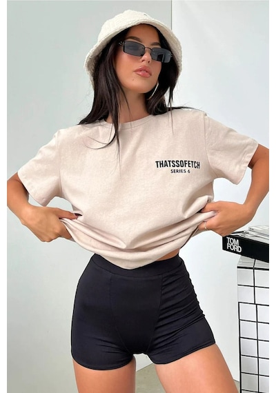 Vizon Oversize Fetch Series 6 T-shirt - Oversize Baskılı Vizon