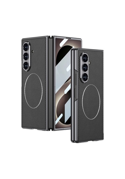 Samsung Galaxy Uyumlu Z Fold 8 Ultra Kılıf M-safe Şarj Özellikli Zore Kıpta Kpt-10 Sert Pc Kapak Siyah Karbon