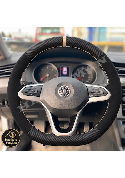 Volkswagen Id.3 Dikme Direksiyon Kılıfı Alcantara Süet Mat Karbon Bej Yüzük Ve Dikiş 2023-2026