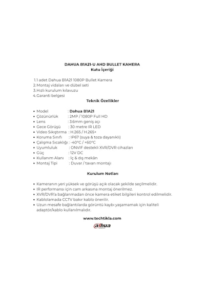B1a21u 1080p 2mp Full Hd Bullet Dış Mekan Güvenlik Kamerası