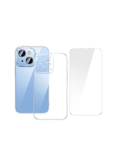 Baseus İphone 15 Crystal Serisi Silikon Kılıf + Tempered Ekran Koruyucu Set- 5775