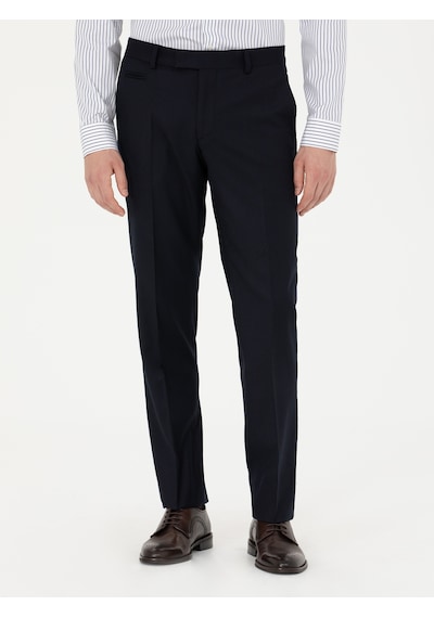 Cacharel Koyu Lacivert Slim Fit Yün Karışımlı Kumaş Pantolon