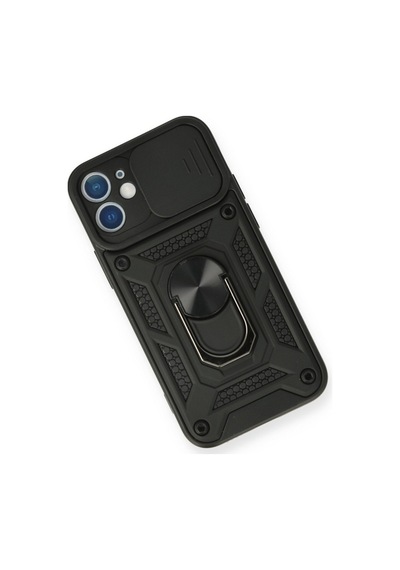 Apple iPhone Uyumlu 12 Mini Kılıf Pars Lens Yüzüklü Silikon - Siyah Bz8683140164577