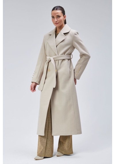 Kadın Kol Düğme Detaylı Regular Astarlı Kaban Koyu Vizon