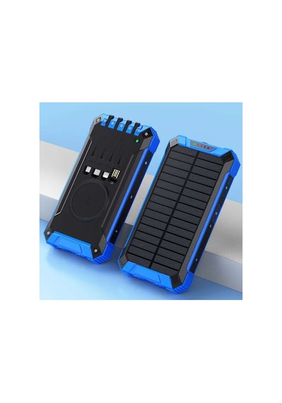 20000mah Powerbank Solar Güneş Enerjili Wireless Kablosuz Şarj Özellikli Taşınabilir Şarj Led Işıklı Turuncu