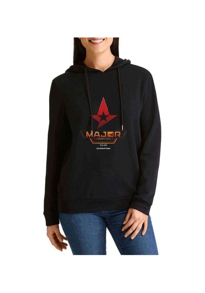 Major Cs Go 2 Champion Baskılı Siyah Kadın Kapşonlu Sweashirt