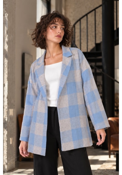 Armonika Kadın Bebe Mavi Erkek Yaka Yanları Yırtmaçlı Oversize Ceket Arm-26k001009