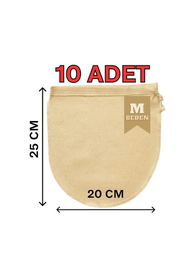 25x30 Cm 10 Adet Organik Pamuk Süzme Kesesi Süt Bezi Çok Amaçlı Kese Süt Bezi Yoğurt Peynir Bej