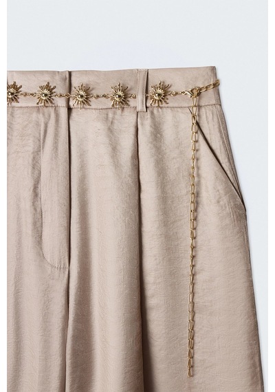 Sateen Yüksek Bel Aura Pantolon Bej