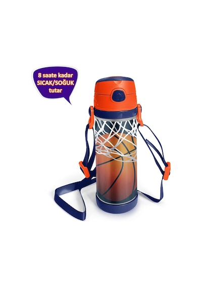 Coral High Kids Lacivert Turuncu Basketbol Desenli Pipetli Çelik Termos 500 Ml 11927