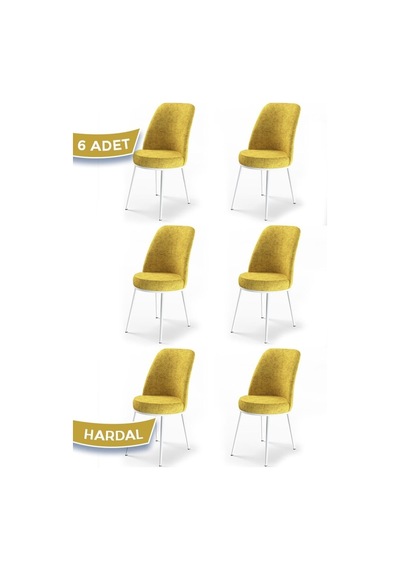 Canisa Concept Dexa Serisi, Üst Kalite Yemek Odası Sandalyesi, Metal Beyaz Iskeletli, 6 Adet Hardal Hardal, Metal
