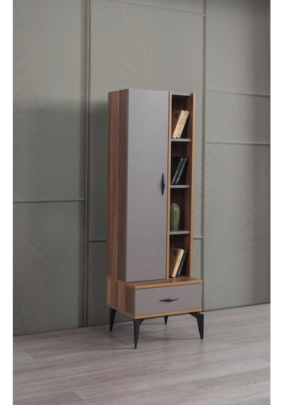 Defne Ahşap Kapaklı Raflı Çekmeceli Kitaplık 50x45x165