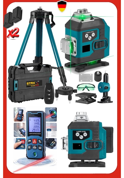Staxx Stx16l50 Hassas Kumandalı 16 Çizgi Köşe Lazer Hizalama + 50metre Lazermetre Tripotlu Usta Set