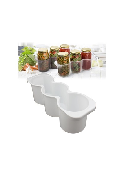 Lüks Plastik Kavanoz Organizeri 3 Bölmeli Beyaz Plastik Gri Diğer