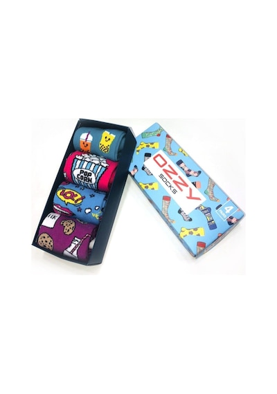 Ozzy Socks 4 Lü Eğlenceli Desenler Kadın Çorap Pembe- Mor- Lacivert- Yeşil