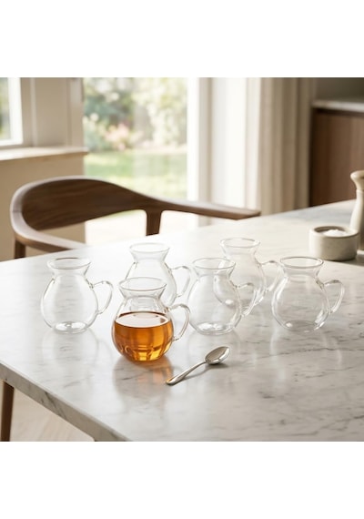 6'li Kulplu Cam Çay Bardağı Seti - Şeffaf Ve Modern Tasarımlı Isıya Dayanıklı Çay Takımı 180ml Çok Renkli