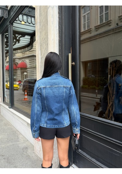 Out Of Standart Kadın Regular Fit Düğme Detaylı Denim Ceket Blue