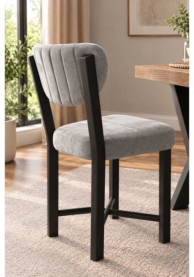 Sulorahome 2 Adet Gri Kumaş Döşemeli Metal Ayaklı Modern Sandalye Seti