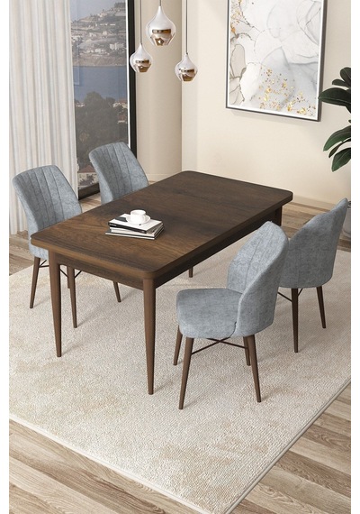Canisa Arp Serisi 70x110 Sabit Mutfak Masası Takımı Barok Desen Masa 4 Füme Sandalye Beyaz