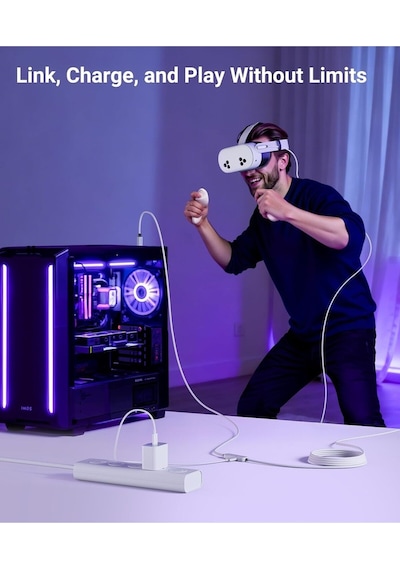 5m Usb 3.0 Vr Link Kablosu Meta Quest 3s/3/quest 2 Uyumlu Ekstra Şarj Portlu Beyaz