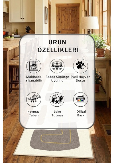 Bej Yıkanabilir Mutfak Halısı 2