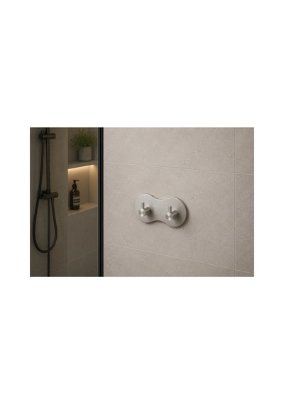 Oval İkili Modern Banyo Askılık 100 Mm Paslanmaz Çelik Delmeden Yapışkan Montaj Inox