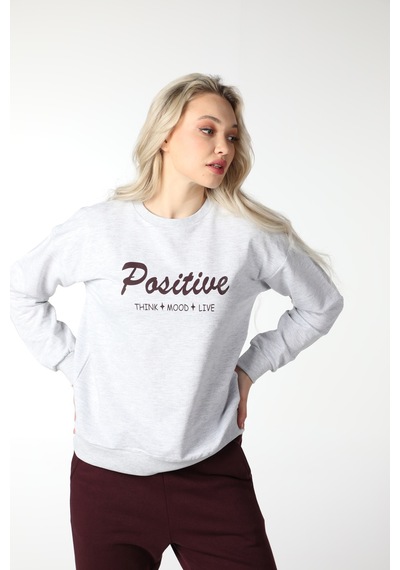 Defys Kadın Baskılı Sweat Kar Melanj Gri - 499440784 Gri