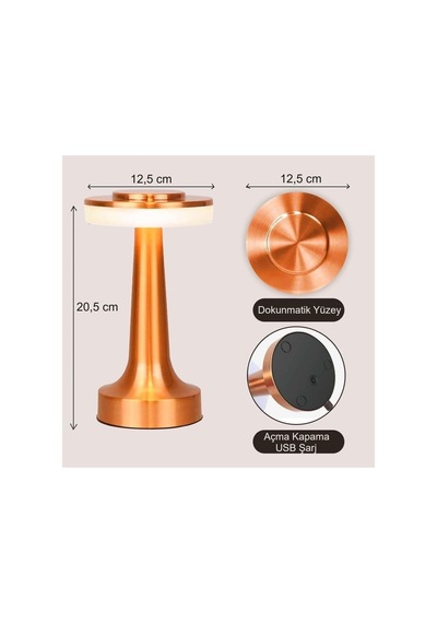 Retro Şarjlı Dekoratif Dokunmatik Metal Masa Lambası 3 Renk Mod Dim Edilebilir Diğer