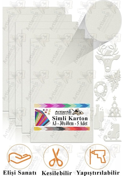 Simli Karton A3 30x40 Cm 5 Li 1 Paket Simli Fon Kartonu Parıltılı Kağıt Anasınıfı Kreş Etkinlik Proje Dekoratif Yeşil
