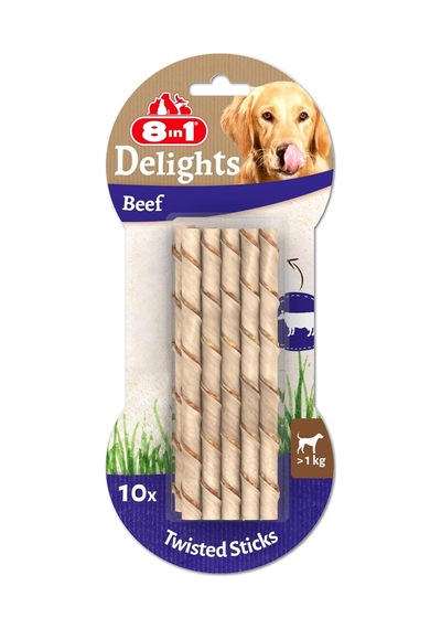 8in1 Delights Beef Twisted Sticks Burgu Çubuklar 10'lu, 55 Gr Köpek Ödülü