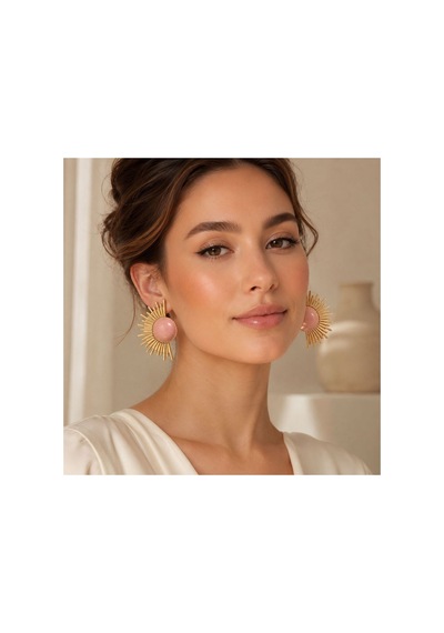 Pembe Taşlı Gold Güneş Model Kadın Küpe Pembe - 886705353 Pembe - 886705353 Pembe