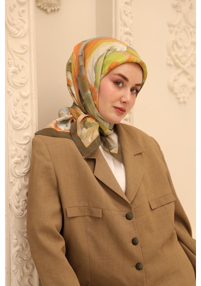 Silk Home Olinda İpek Eşarp 47001-09 Kamuflaj, Somon, Yeşil, Haki, Gri