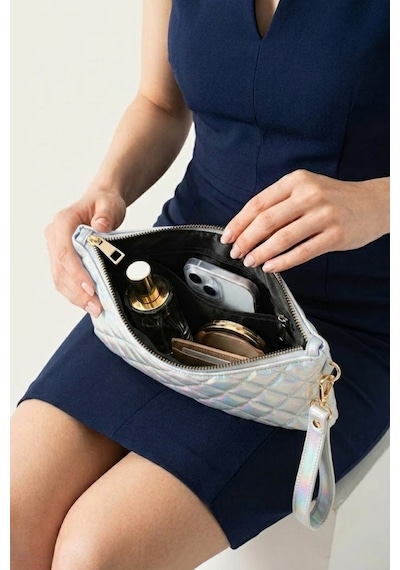 Gl-003 Yıldız Dikişli Kadın El Çantası Clutch Çanta Omuz Çantası Çapraz Çanta Pörtföy Çanta Beyaz