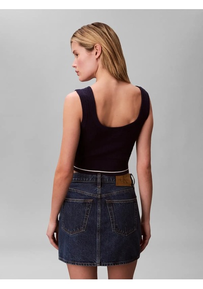 Calvin Klein Sl Woven Label Cable Lacivert Kolsuz Bluz