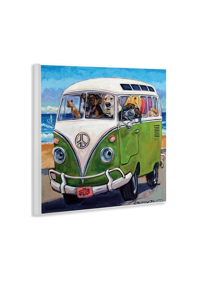 Köpekler Sürüş Retro Minibüs Yaz Plaj Gezisi, Cr Townsend Duvar Plakası, 12 X 12, Çok Renkli