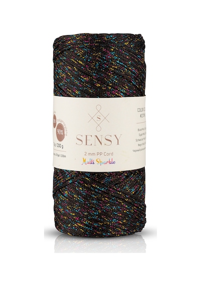 Sensy Multi Sparkle Simli Çok Renkli 200 Gr Polyester Makrome Ipi Siyah 2 Mm - 230 M