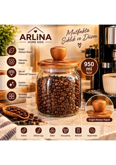 950 Ml Akasya Kapaklı Cam Kavanoz