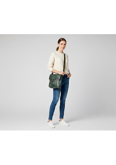 Natderi Hakiki Deri Unisex Omuz Ve Postacı Çanta - Ayarlanabilir Askılı Haki Renk 20x22 Cm Haki