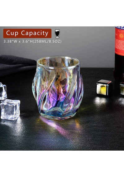 Viski Bardakları 2'li Set, Renkli Rock Bardağı, 240 Ml İçme Bardağı, Yaratıcı Bükümlü Kristal Eski Moda Bard