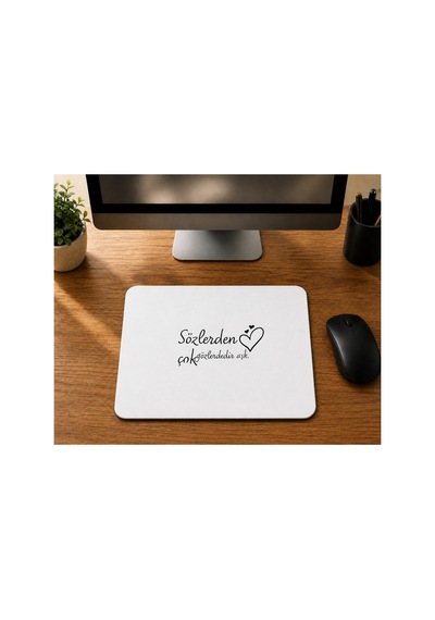 Sözlerden Çok Gözlerdedir Aşk Baskılı Mousepad - Sevgiliye Hediye Bilgisayar Altlığı