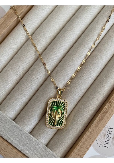 Pinery Jewels Palmiye Kararmaz Çelik Kadın Gold Kolye Altın