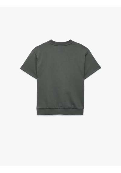 Koton Bisiklet Yaka Pamuklu Kısa Kollu Oversize Sweatshirt Antrasit 7wkb10285tk
