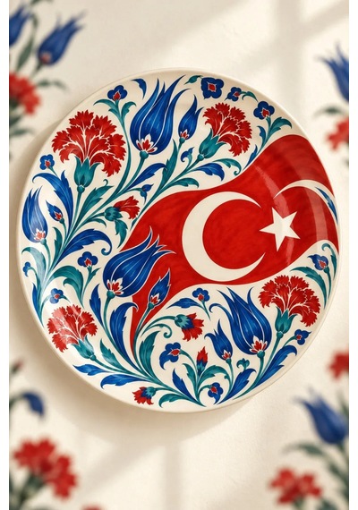 Dekoratif Duvar Tabağı Ay Yıldızın İzleri Dekorlu Seramik Tabak Beyaz