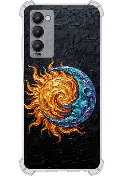 Tecno Camon 18p İle Uyumlu Köşe Korumalı Kılıf Metamorfoz Kozmik Dans Tasarımlı Uv Baskılı Şeffaf