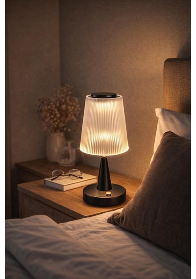 3 Renkli Dokunmatik Şarjlı Masa Lambası, Led Işıklı Dekoratif Abajur, Siyah, 15 X 31 Cm Diğer