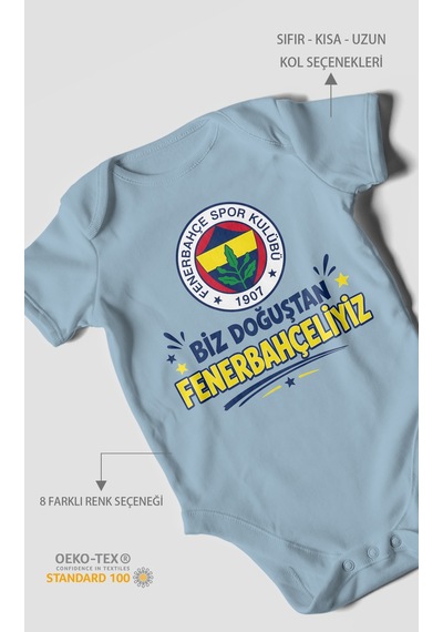 Morivokids Biz Doğuştan Fenerbahçeliyiz Kısa Kollu Bebek Body %100 Pamuk Bebe Mavisi