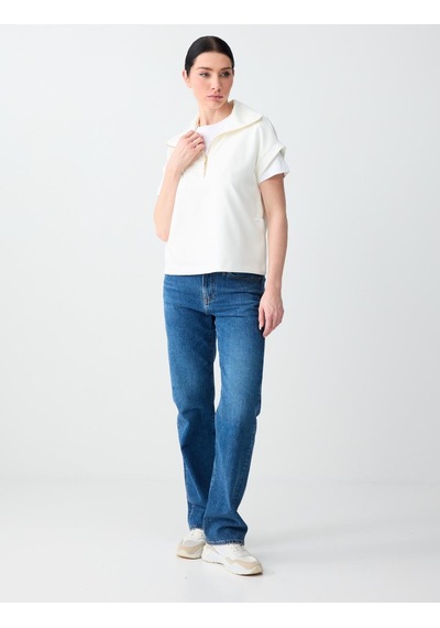 Jimmy Key Jimmy Key Beyaz Fermuarlı Balıkçı Yaka Kolsuz Örme Sweatshirt 6sw235710100